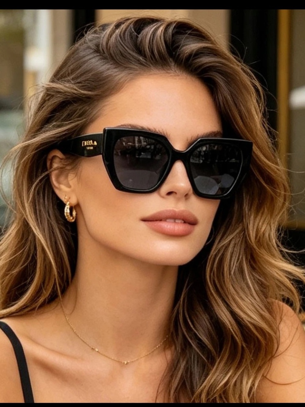 Prada Black Cat-Eye Sunglasses with Dark Lenses